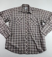 Salty Brown Plaid Mens Large Cotton Blend Long Sleeve Button Shirt