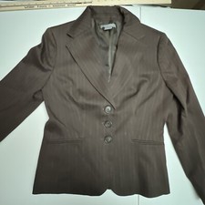 Ann Taylor Blazer Women  s Size 8 Chocolate Brown Pinstripe Lined 3 Button Front