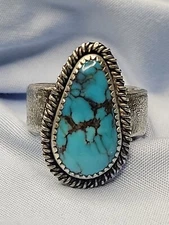 Kingman Spiderweb Turquoise Sterling Silver Ring Size 6.75 Tufa Cast Band Signed