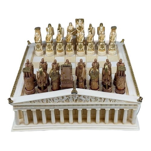 Chess Set Board Parthenon Temple & 32 Pieces Greek Roman Gods - Picture 7 of 9