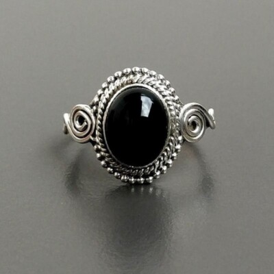Sterlingsilber 925 Metall Purity Schwarzer Onyx Edelstein Handmade Damen Ring