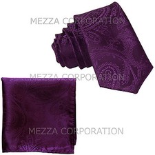 New Vesuvio Napoli Men's 2.5" skinny necktie hankie set paisley prom purple