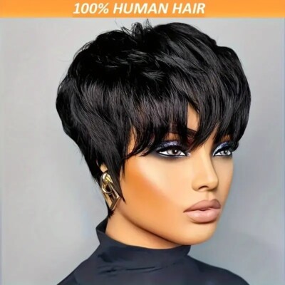 Brasilianische Echthaar Perücke Wear and go Pixie cut, 180% Dichte no-lace wig 