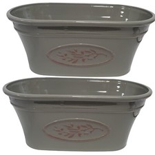 Grey Olive Trough Planter 38cm Rectangular Plastic Garden Flower Pot 5.4L Lightw