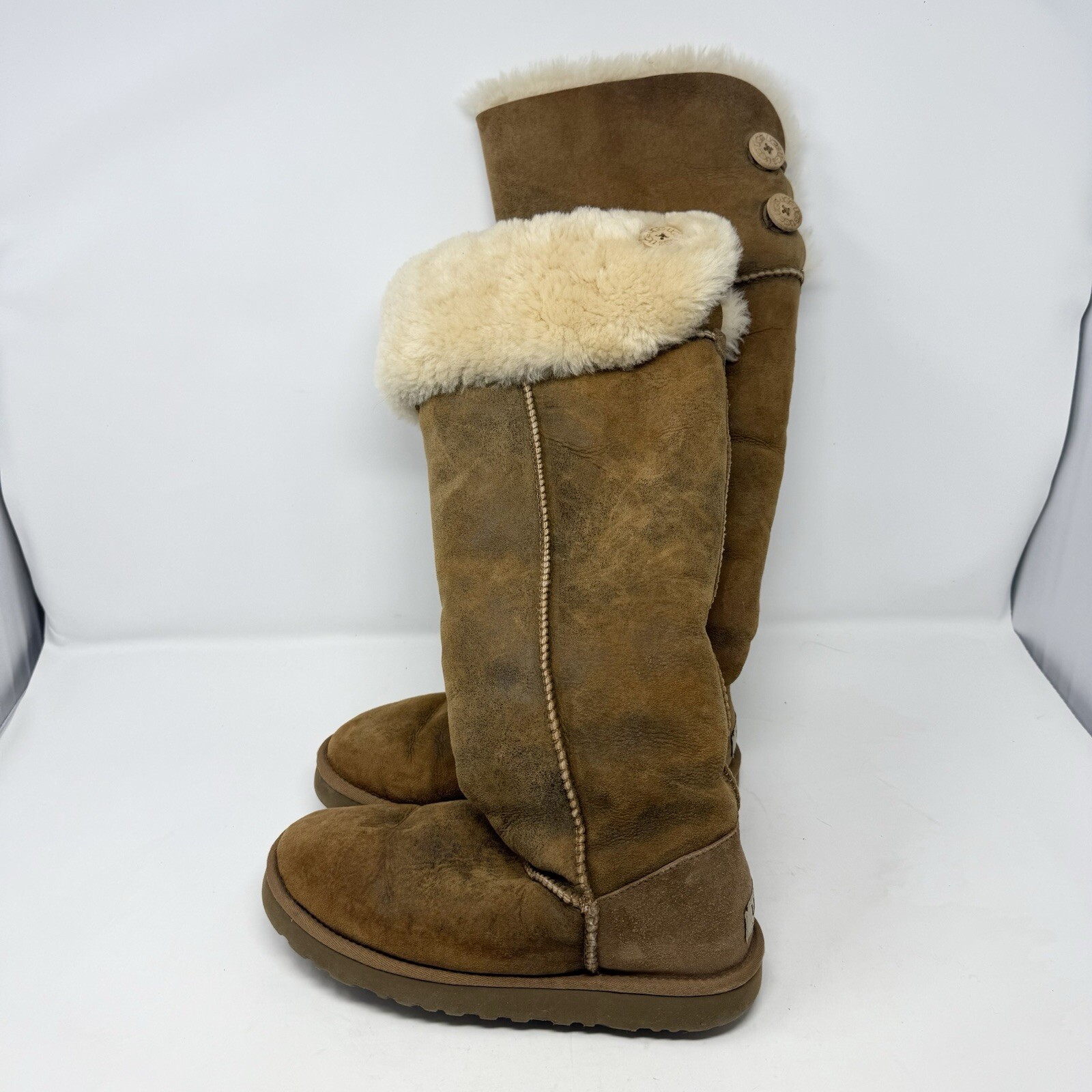 UGG Over the Knee Bailey Button Bomber Boots 3172 Chestnut Size 7 OTK Tall Rare image 7