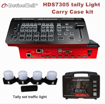 DeviceWell HDS7305 HD 5-Channel Video Switcher HDMI DP Tally Light Carry Case