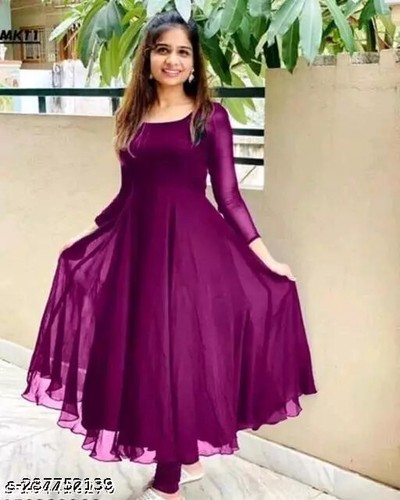 New Fancy Gown For Women Georgette Three-Quarter Sleeves Solid for FREE SHIPPING - Picture 3 of 7