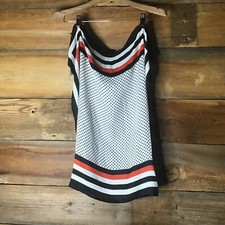 Vintage Square Head Scarf Black and Red Stripes With Black Polka Dots Japan 25  