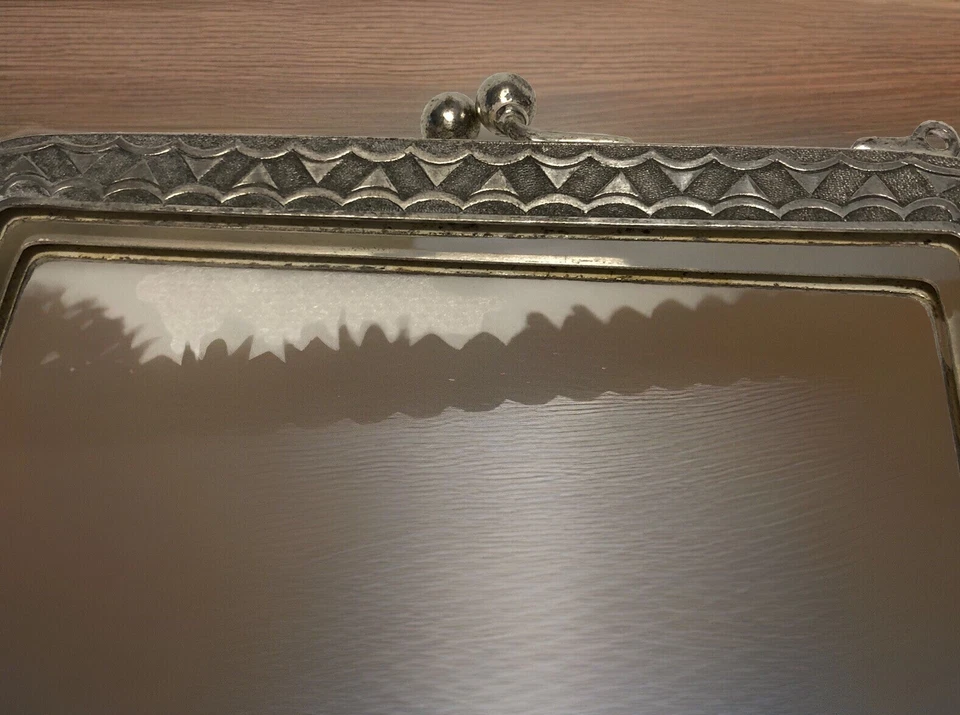 ANTIGA MOLDURA DE BOLSA DE PRATA ALEMÃ DESIGN BORBOLETA RETANGULAR ESTAMPADA - Imagem 3 de 4