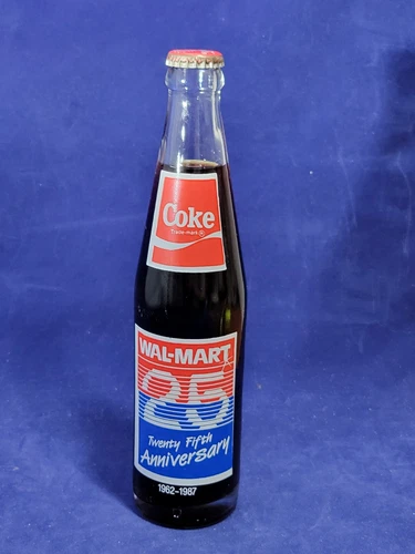 Vintage 1987 Walmart 25th Anniversary Full Bottle Coke Commemorative