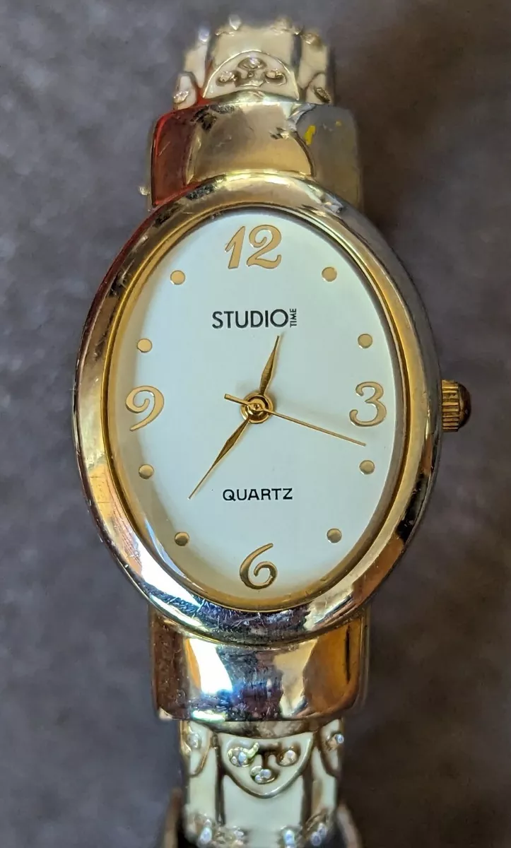 Studio Time Women s Silver Tone Watch White Enameled Jewel Accented Spring Band