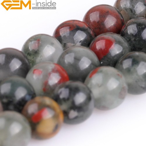 Natural Grade AAA Gemstone African Blood Stone Round Beads For Jewellery Making - Picture 4 of 27
