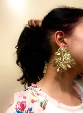 Big Gold Earrings Studs Vintage Style Metal Chunky Statement  Big Abstract Large