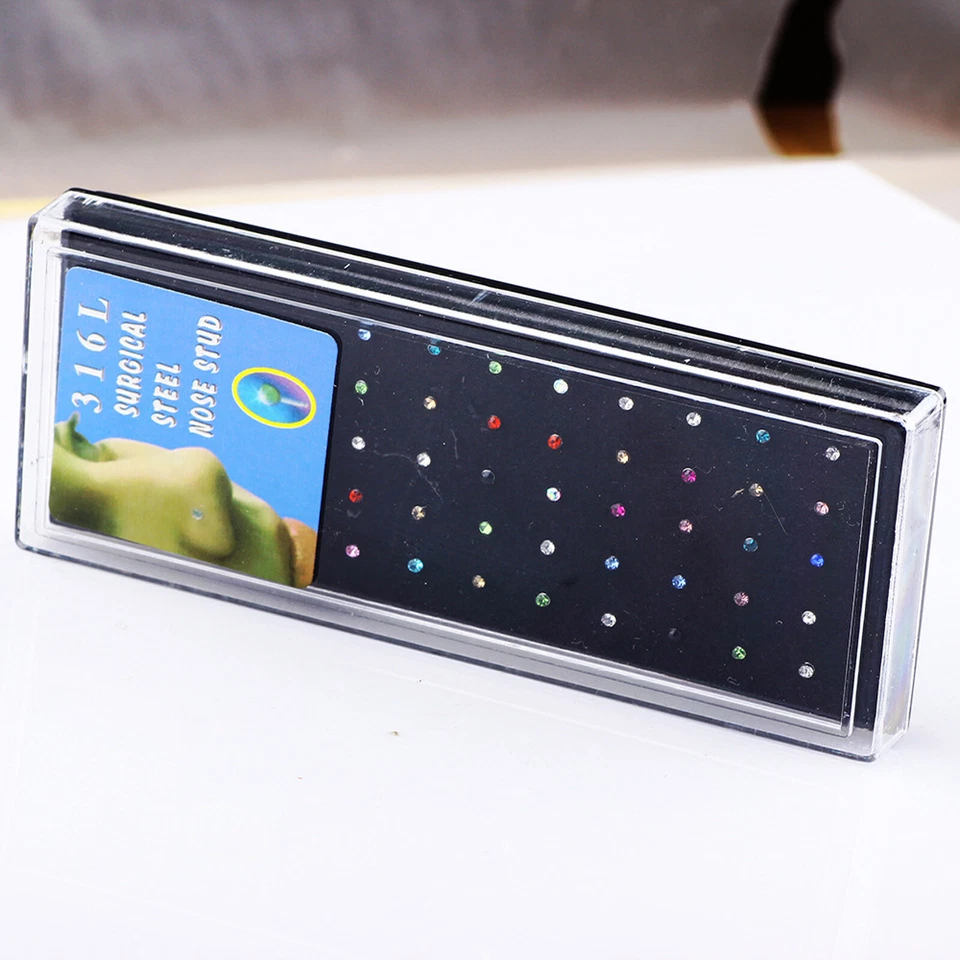 80PCS 20G Colorful CZ Nose Rings Bone Stud Surgical Steel Straight Nose Stud Pin - Image 4 of 4