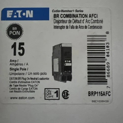 15 Amp Arc Fault Circuit Breaker, Plug-On Neutral. BR115AFC