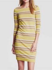 Banana Republic Striped Mini Sheath Dress Stretch Gold Yellow White Retro Size 8