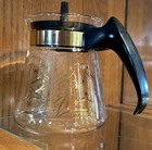 Pyrex Small Coffee Pot Gold Diamond Design Black  Lid Caraffe 2 Cup USA VTG EUC