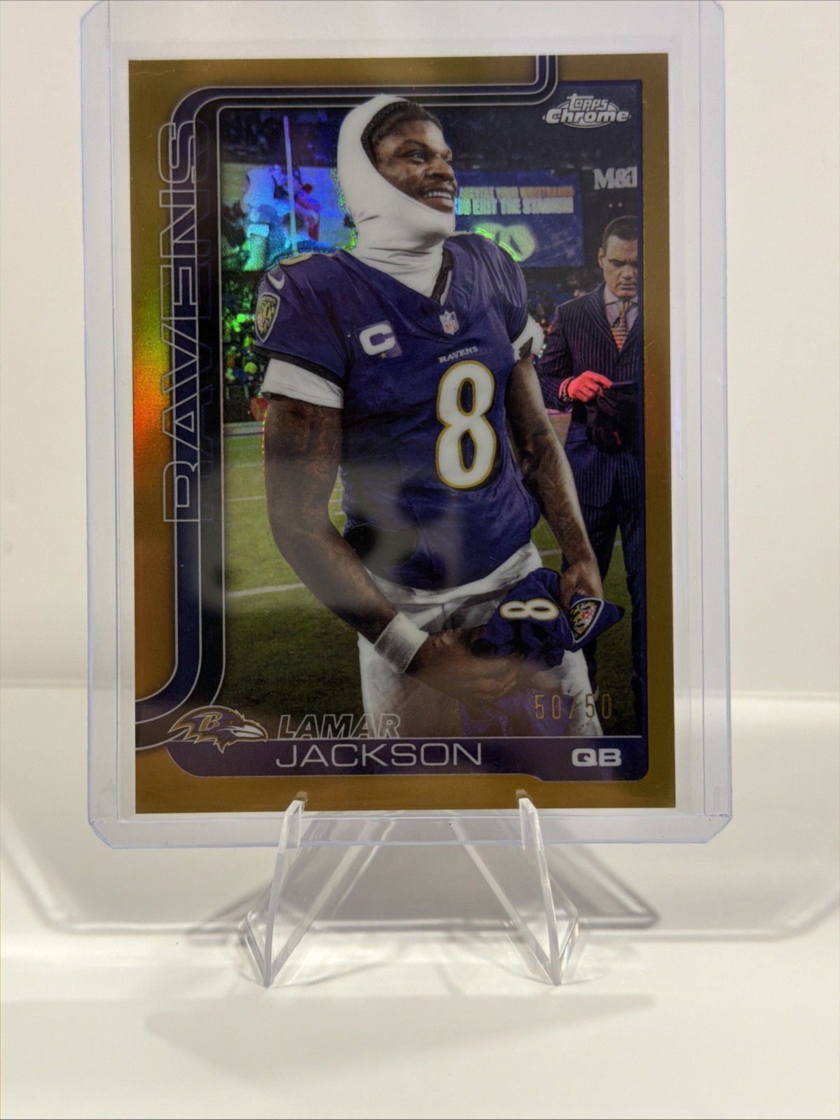 2025 Topps Chrome Lamar Jackson Image Variation Gold /50 Bookend