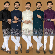 Wedding Party Wear Cotton With Embroidery work Kurta Pajama Set For Men's