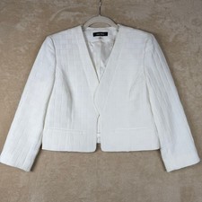 Nine West Womens White Textured Jacquard Open Front Blazer Jacket Size 6