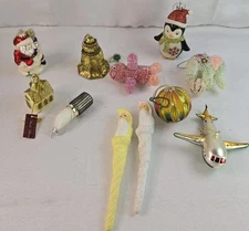 Lot of 11 Vintage Christmas Ornaments - Various Sizes & Colors