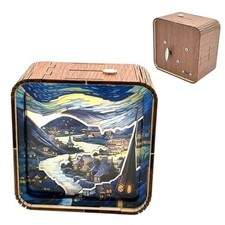 Pursuestar 3D Wooden Handmade Touch LED Night Light Wind Up Music Box,