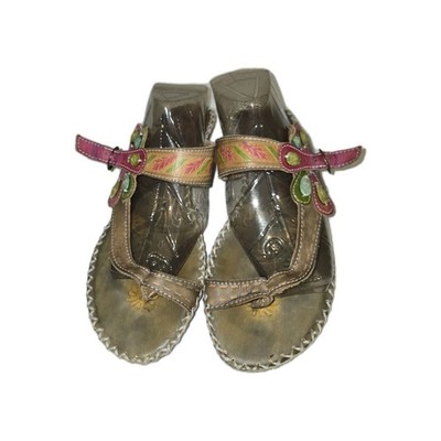 spring step l'artiste Hand Painted Sandals Santorini Sz 38 Floral Toe Wedge Boho