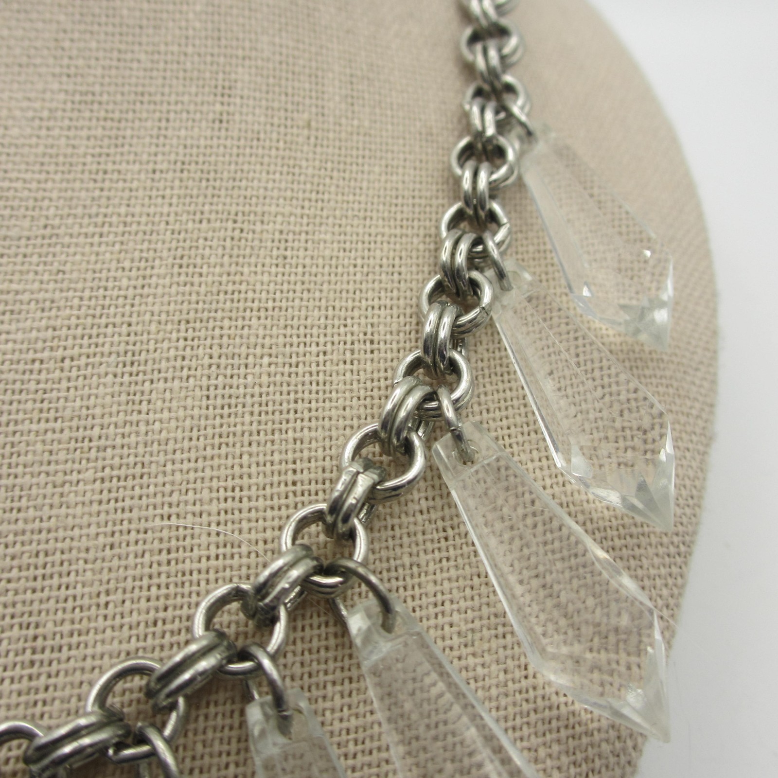 Lucite Necklace Drop Dangle Statement Silver Tone… - image 4