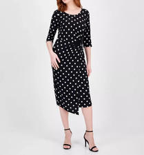 Connected Women's Dot-Print Faux-Wrap 3/4-Sleeve Midi Dress MSRP $79
