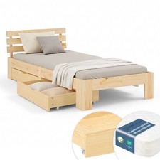 Cadre Lit Simple 90x200 bois avec matelas à ressorts et 2 tiroirs – Homestyle4u
