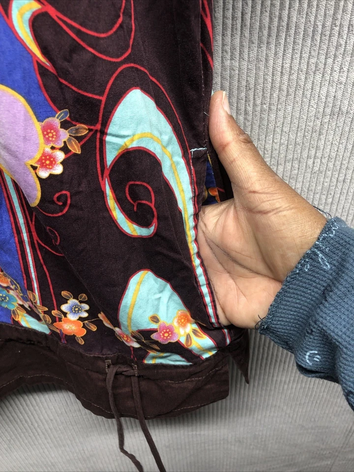 Blusa Médica Vintage V Life Para Mujer Talla L Marrón Teal Floral Cordón Cintura Foto 3 de 4