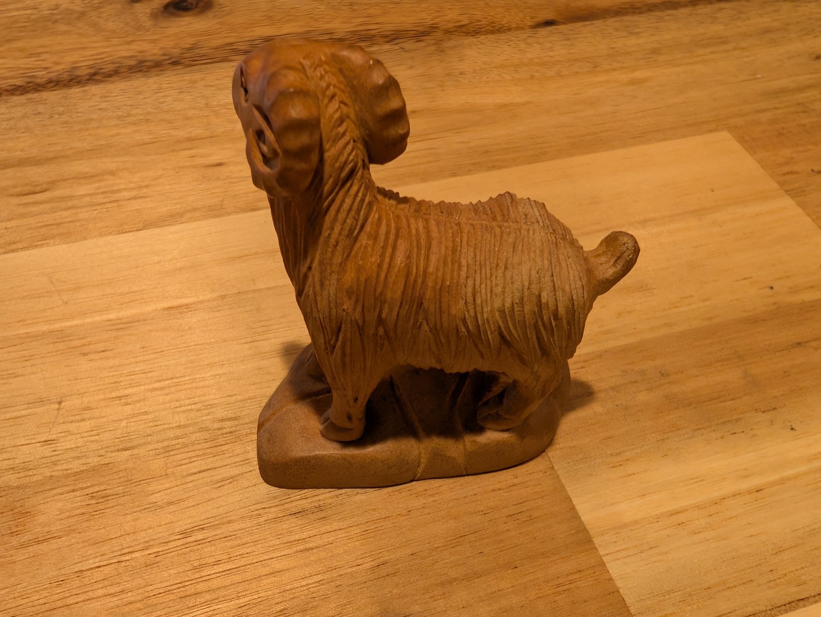 Vintage Hand Carved Wooden Goat Figurine Boxwood Farmhouse Decor Art Netsuke