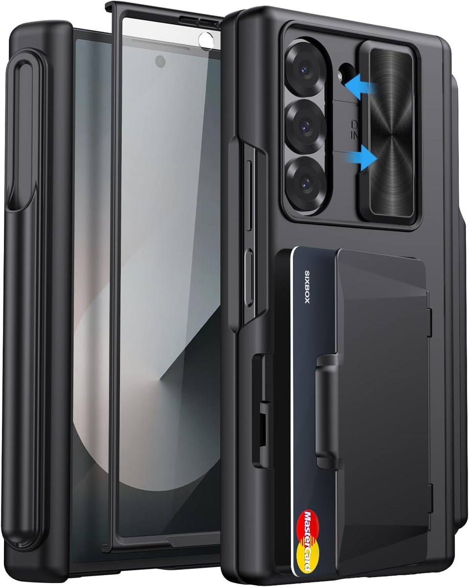 for Samsung Galaxy Z Fold 6 Case with Card 6 Pen Holder, Black | eBay