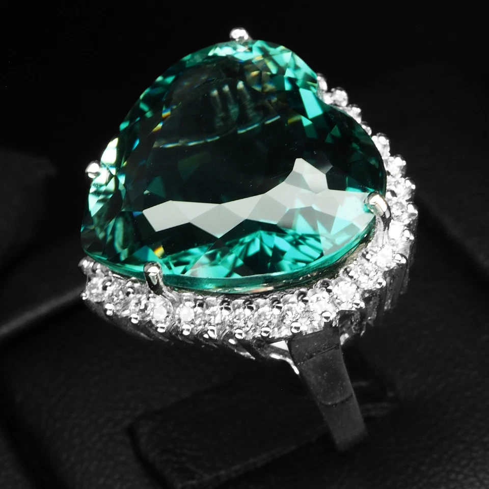 Anillos hechos a mano de plata de ley 925 de 18,80 quilates de turmalina verde azulado con corazón talla 6,25 Foto 4 de 4