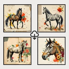Set 4 Realistic Digital Wall Art Print Horse Home Decor Printable Instant #95