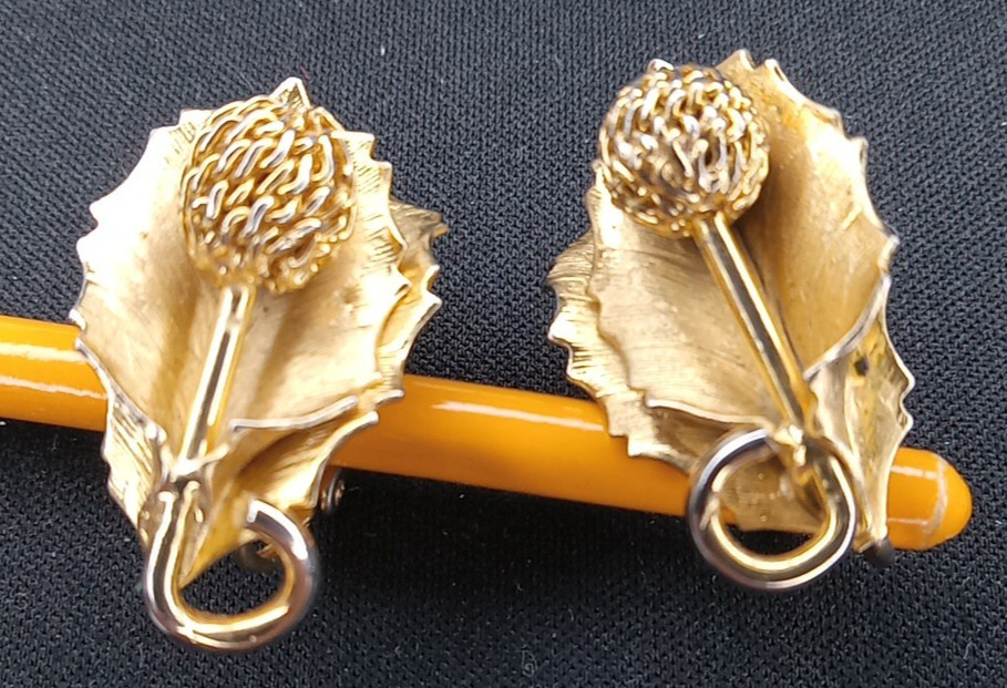 Leaf Berry Clip On Gold Toned Earrings