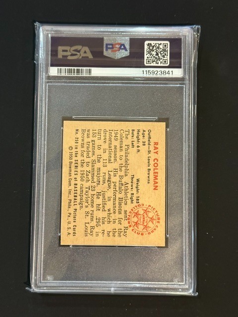 1950 Bowman #250 Ray Coleman St Louis Browns Vintage Baseball Card PSA 5 EX view 2