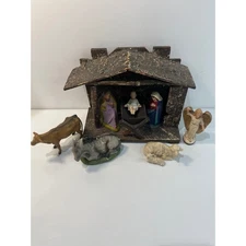Vintage Nativity Scene Set Stable Animals Figures Assorted Jesus Japan German