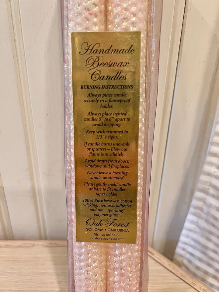 Gold Glittering Beeswax Candles Oak Forest Sonoma California 10” Holiday Dec - Image 3 of 3