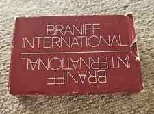 Deck of 1970s Vintage BRANIFF International Maroon Playing Cards Plastic Coat D