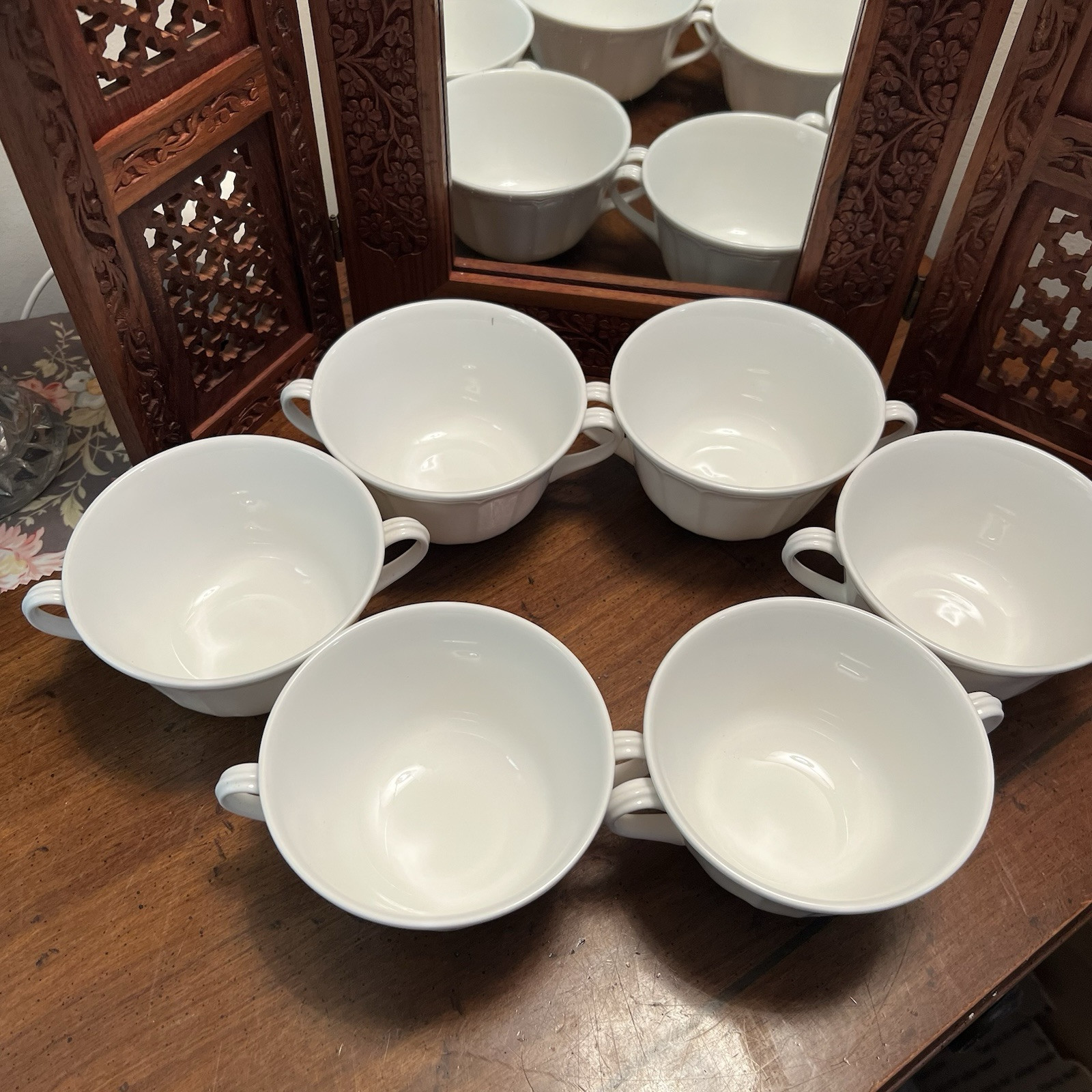 Set Of 6 Vintage Lenox “White Sands” 7883 Cream Soup Bowls Cups Handles 9 1/4 Oz