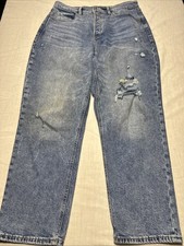 OLD NAVY Size 12 Extra High Rise Curvy Sky Hi Straight Jeans Distressed Denim