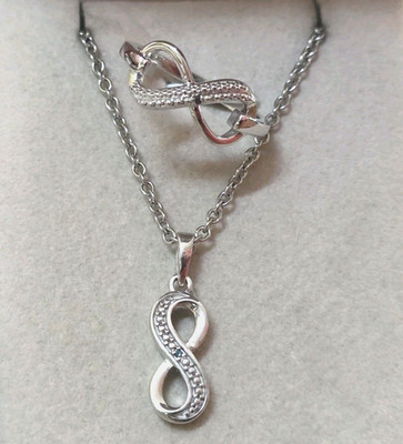 Karis Blue Diamond Accent Figure 8 Pendant/ Ring, Platinum Bond & S Steel Chain