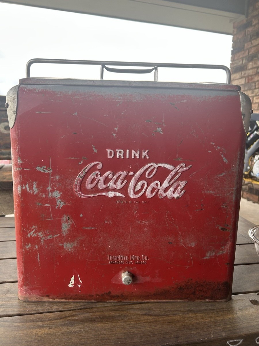 Coca-Cola Metal Cooler Red Silver with Tray Vintage | eBay