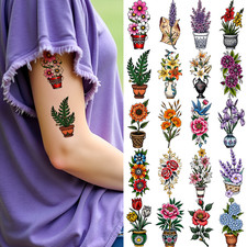 28pcs Temporary Tattoo Waterproof Long-lasting Body Stickers Sunflower Cactus