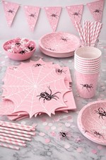 Pink Spider Birthday Holloween Party Pack Plates Cups Napkins Decorations 82p