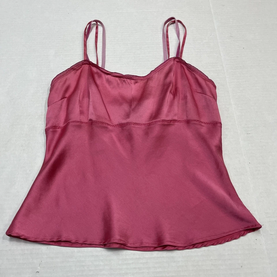 Camiseta sin mangas vintage Y2K Wet Seal para mujer XS rosa seda babydoll recortada doble correa Foto 3 de 4
