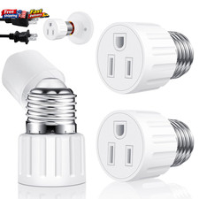 2 Pack 3 Prong Light Socket to Plug Adapter E26 E27 Outlet Splitter White