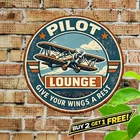 Pilot Lounge Retro Aluminum Tin Metal Sign Vintage Iron Sheet Paint Wall Art