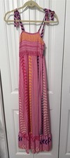 Cupshe Maxi Dress Pink Boho Summer Smocked Bodice Small 